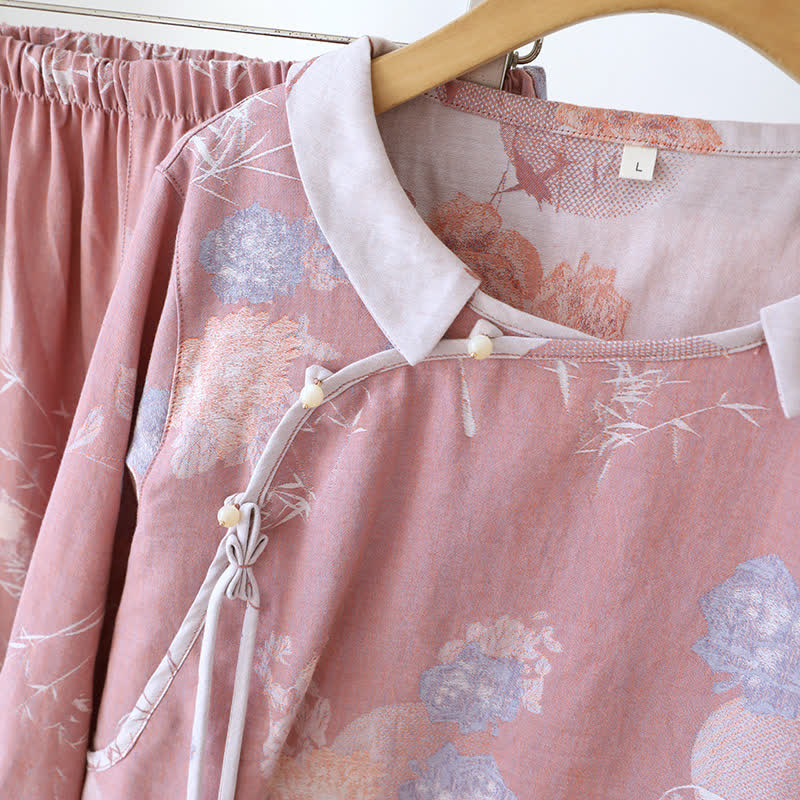 Pigiama vintage in cotone di bambù con stampa floreale