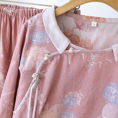 Pigiama vintage in cotone di bambù con stampa floreale