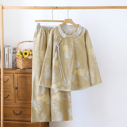 Pigiama vintage in cotone di bambù con stampa floreale