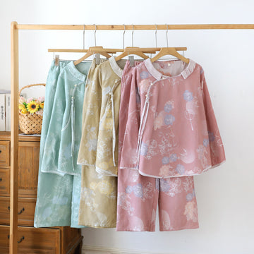 Pigiama vintage in cotone di bambù con stampa floreale