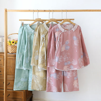 Pigiama vintage in cotone di bambù con stampa floreale