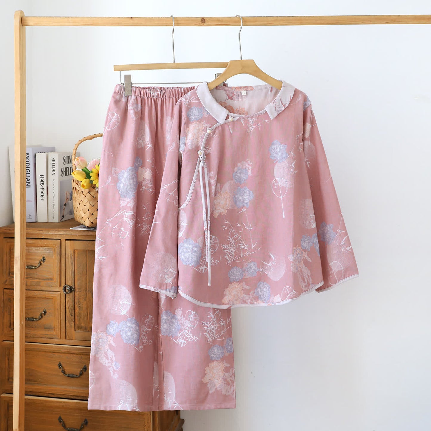 Pigiama vintage in cotone di bambù con stampa floreale