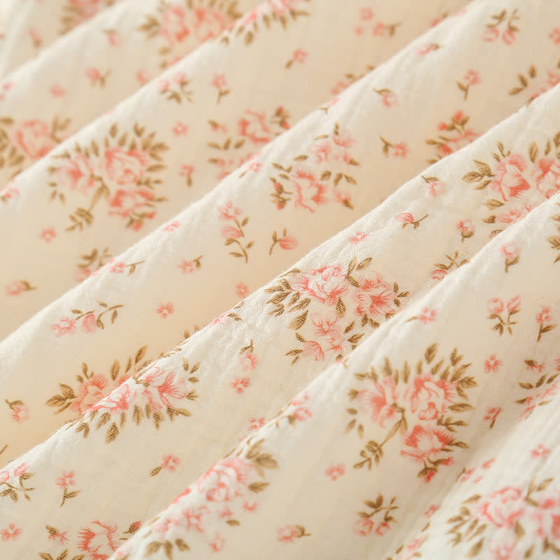 Camicia da notte a maniche lunghe in doppia garza di cotone floreale