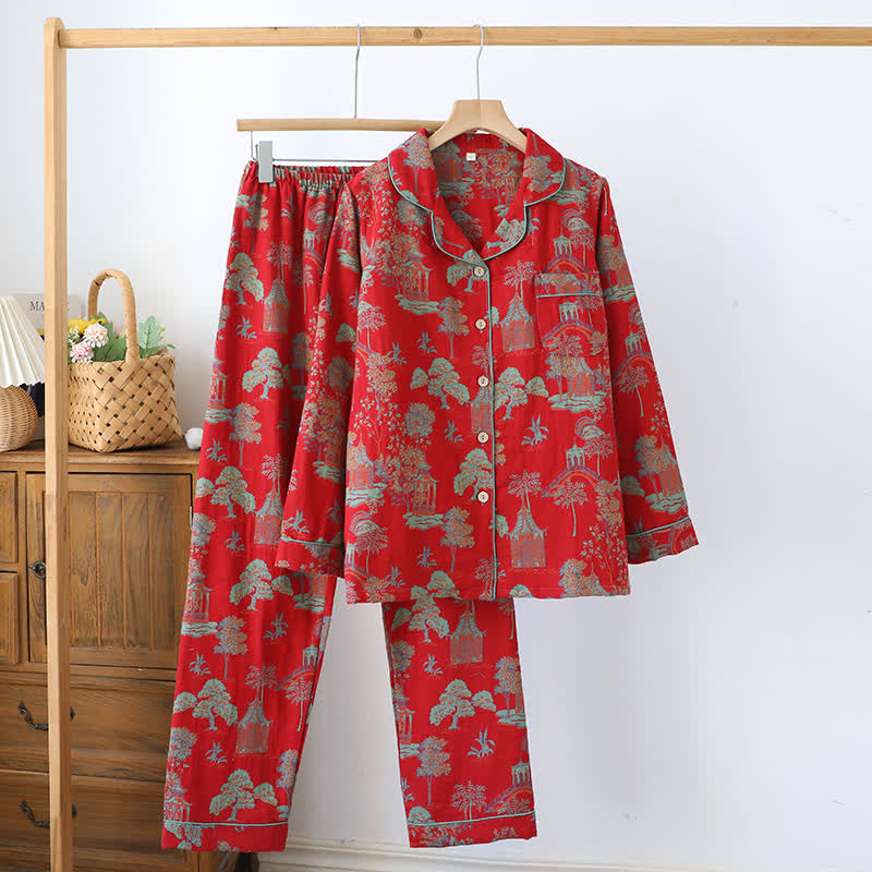Completo da salotto in cotone jacquard a doppio filato con motivo ad albero