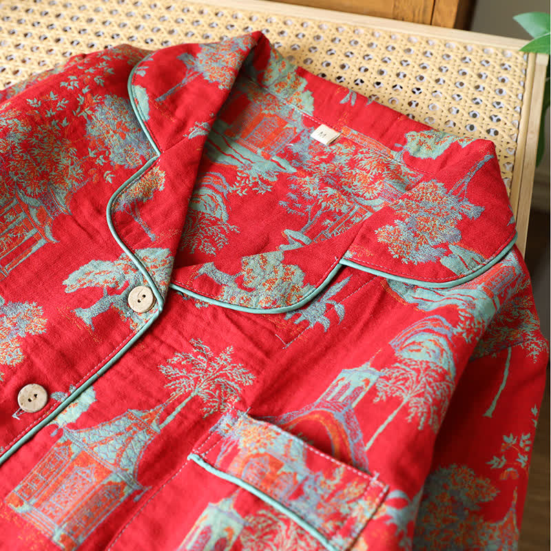 Completo da salotto in cotone jacquard a doppio filato con motivo ad albero