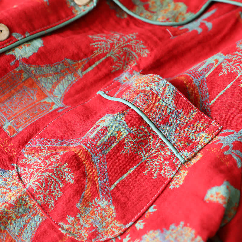 Completo da salotto in cotone jacquard a doppio filato con motivo ad albero