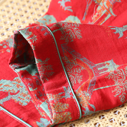 Completo da salotto in cotone jacquard a doppio filato con motivo ad albero
