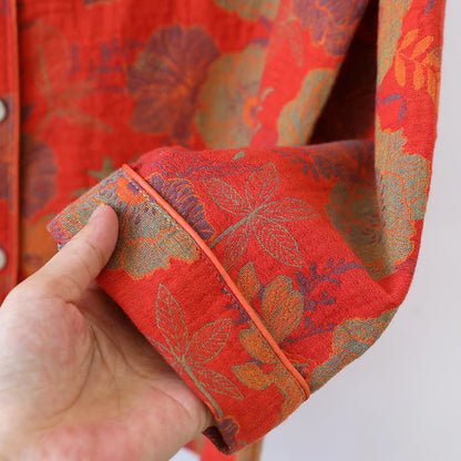 Completo da notte in puro cotone tinto in filo jacquard con motivo peonia