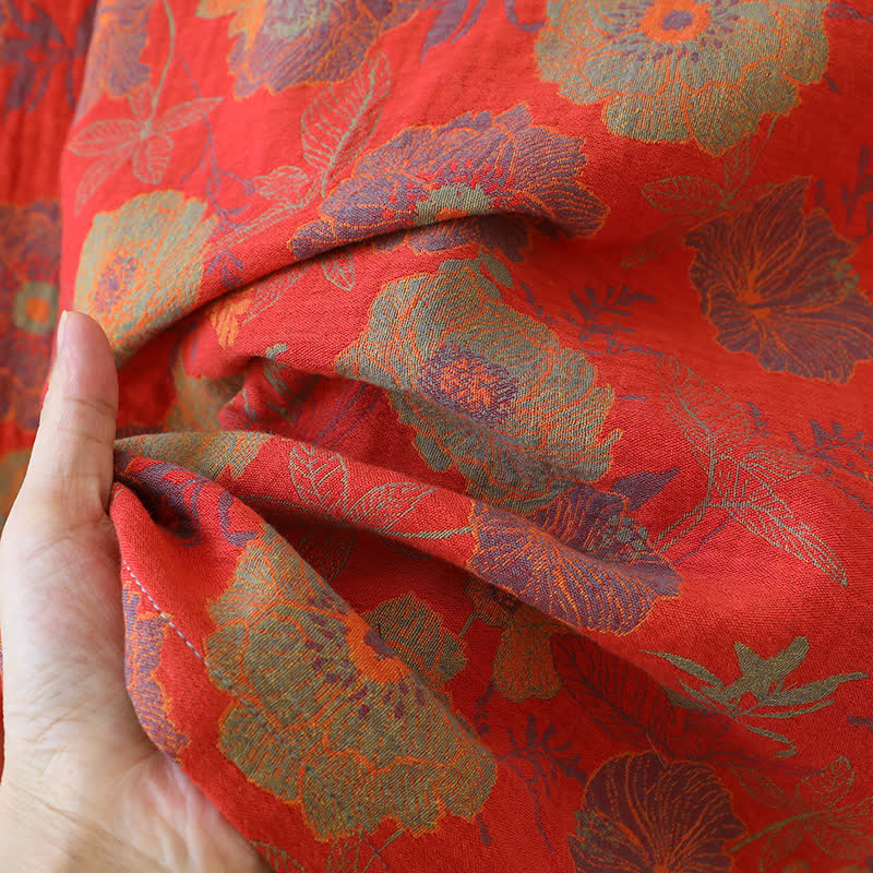 Completo da notte in puro cotone tinto in filo jacquard con motivo peonia