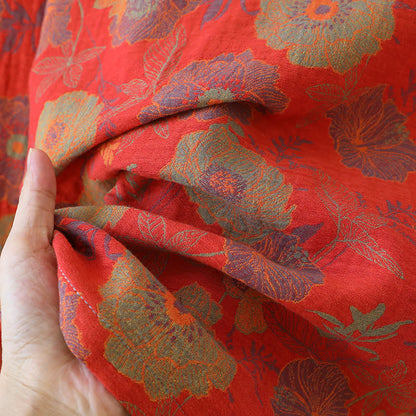 Completo da notte in puro cotone tinto in filo jacquard con motivo peonia