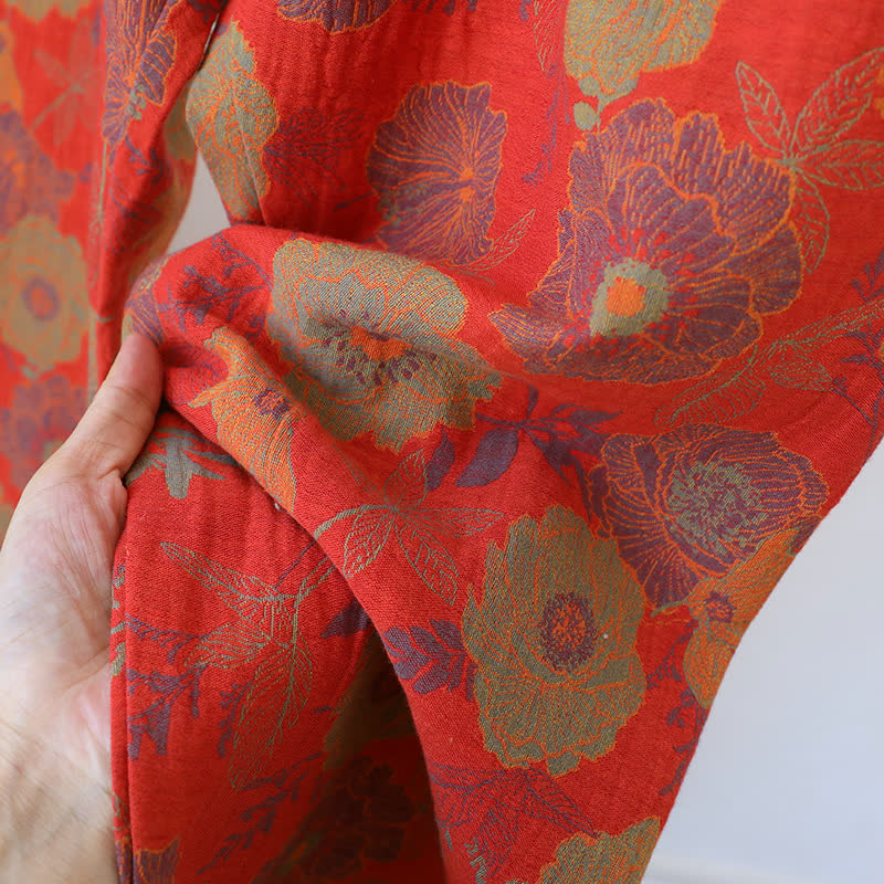 Completo da notte in puro cotone tinto in filo jacquard con motivo peonia