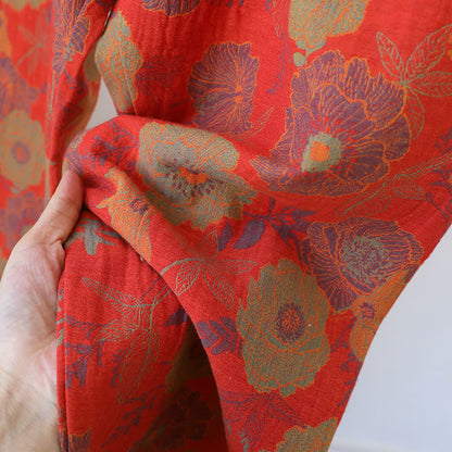 Completo da notte in puro cotone tinto in filo jacquard con motivo peonia