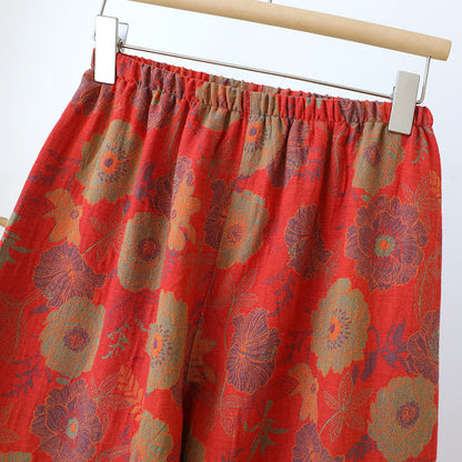 Completo da notte in puro cotone tinto in filo jacquard con motivo peonia