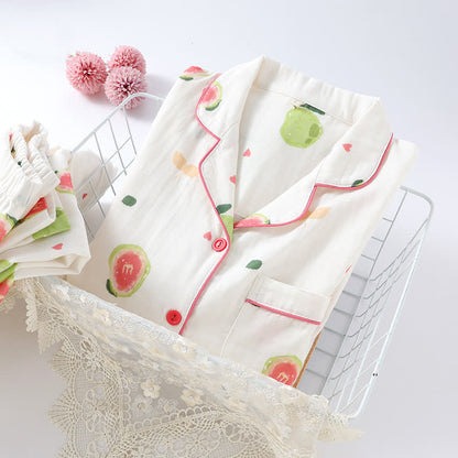 Completo da casa in garza di cotone con stampa guava