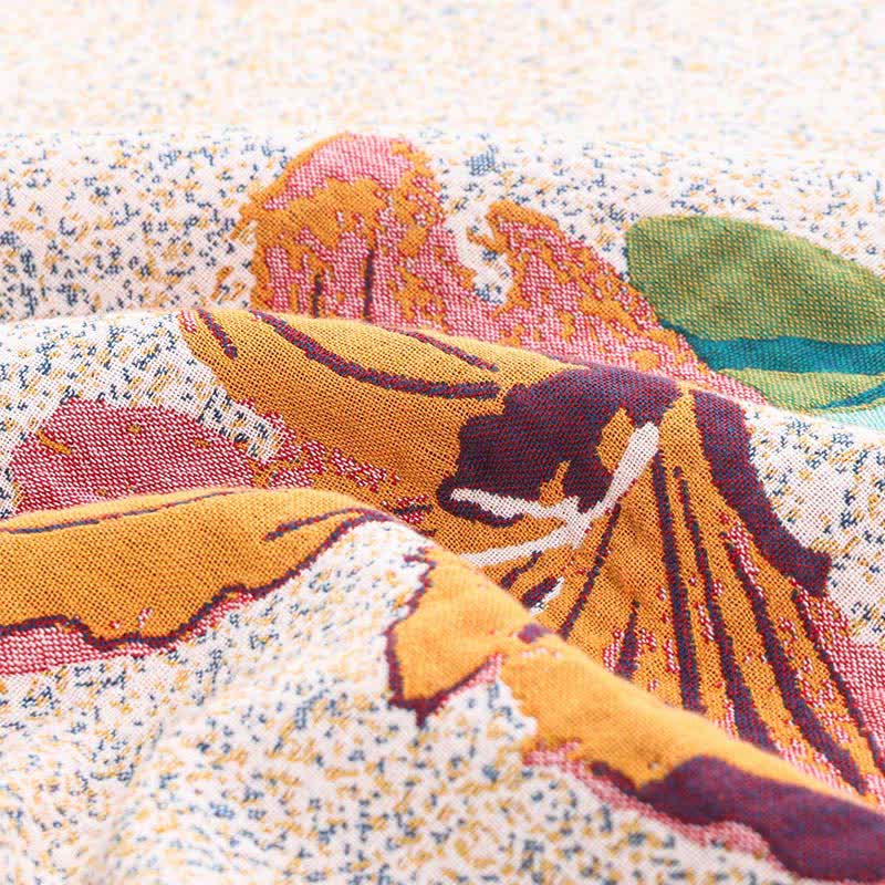 Trapunta reversibile in garza di cotone jacquard con motivo a fiori di pesco