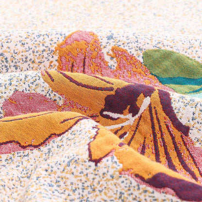 Trapunta reversibile in garza di cotone jacquard con motivo a fiori di pesco