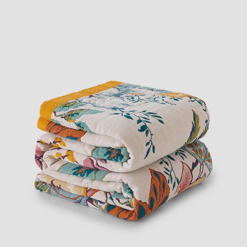 Trapunta reversibile in garza di cotone con motivo floreale rurale