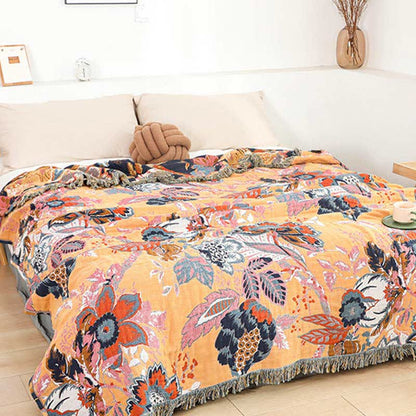 Trapunta reversibile in garza di cotone con rami di vite vintage