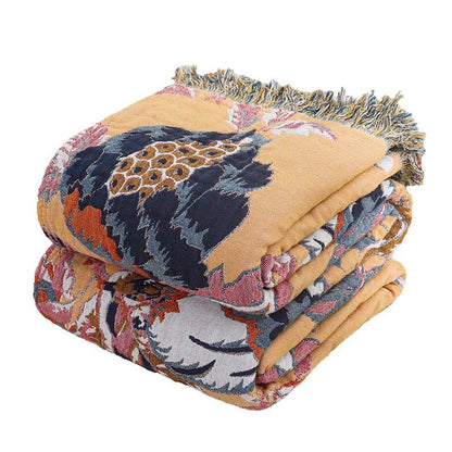 Trapunta reversibile in garza di cotone con rami di vite vintage