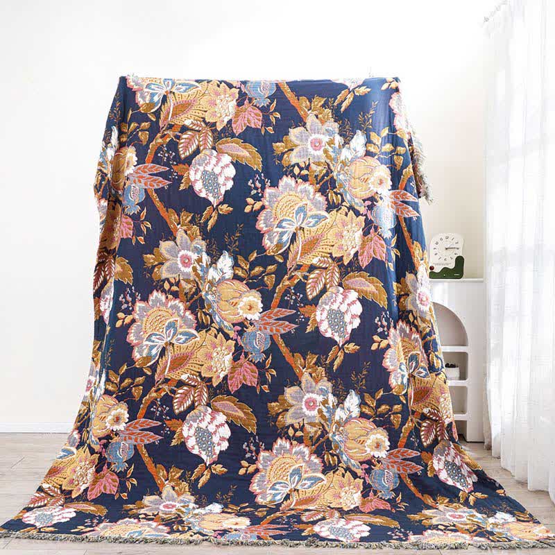 Trapunta reversibile in garza di cotone con rami di vite vintage