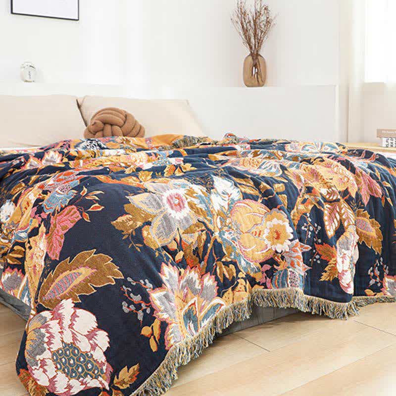 Trapunta reversibile in garza di cotone con rami di vite vintage