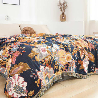 Trapunta reversibile in garza di cotone con rami di vite vintage