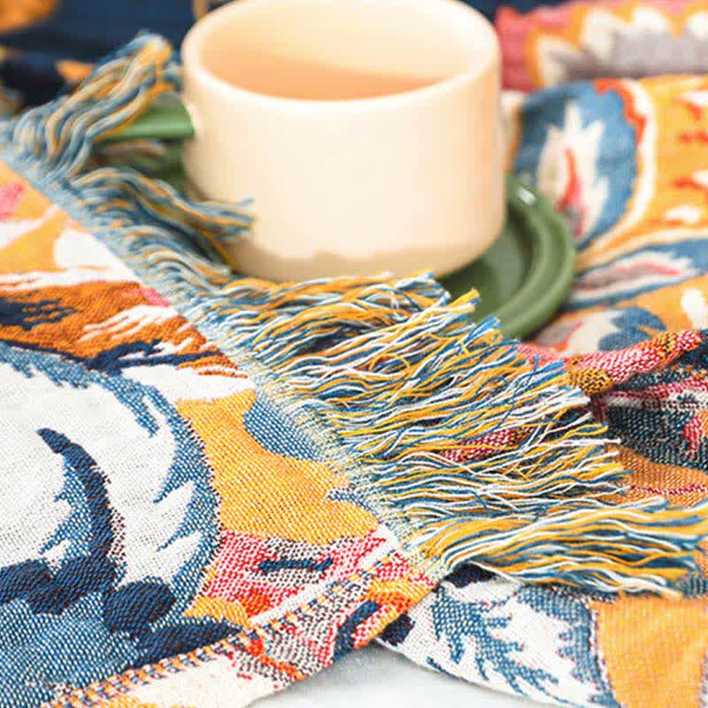 Trapunta reversibile in garza di cotone con rami di vite vintage
