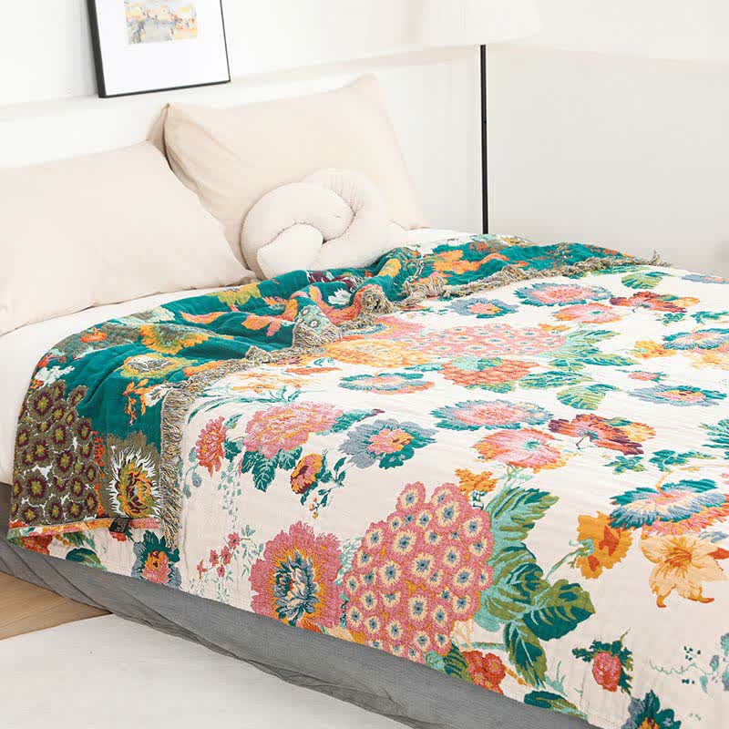 Trapunta reversibile con nappe in garza multistrato in cotone floreale