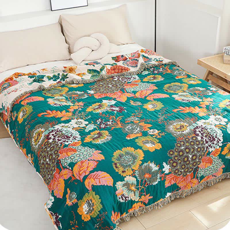 Trapunta reversibile con nappe in garza multistrato in cotone floreale