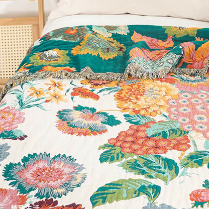Trapunta reversibile con nappe in garza multistrato in cotone floreale