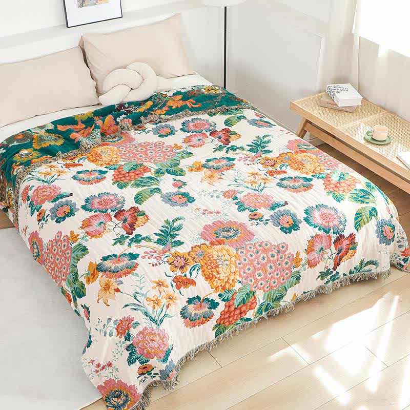 Trapunta reversibile con nappe in garza multistrato in cotone floreale