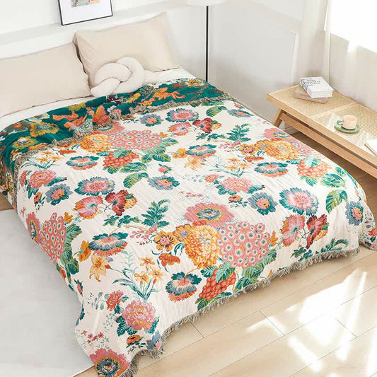 Trapunta reversibile con nappe in garza multistrato in cotone floreale