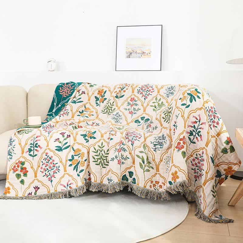 Trapunta reversibile in garza di cotone con motivo floreale a rombi