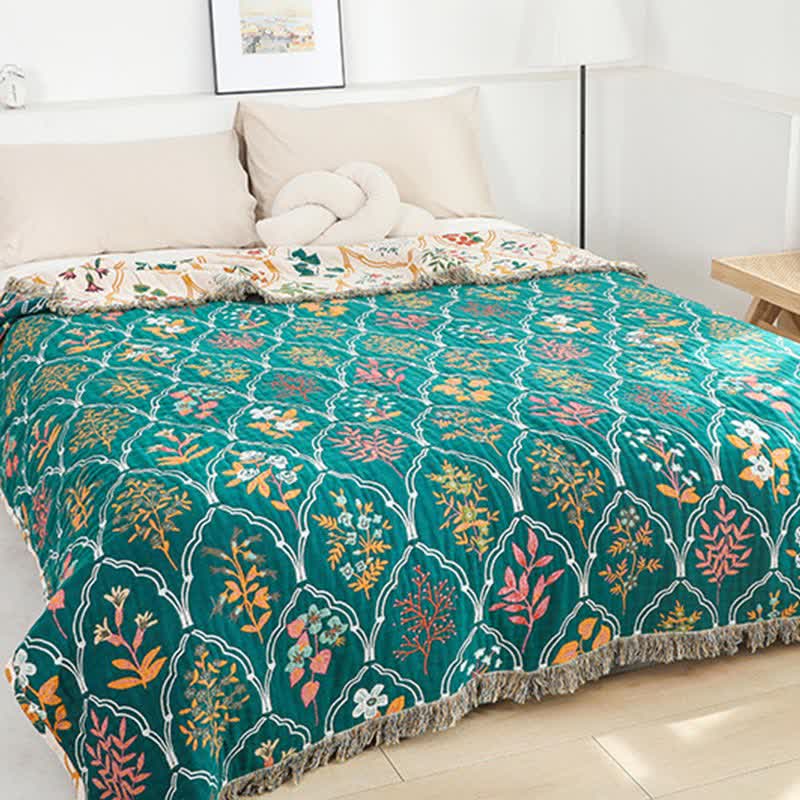 Trapunta reversibile in garza di cotone con motivo floreale a rombi