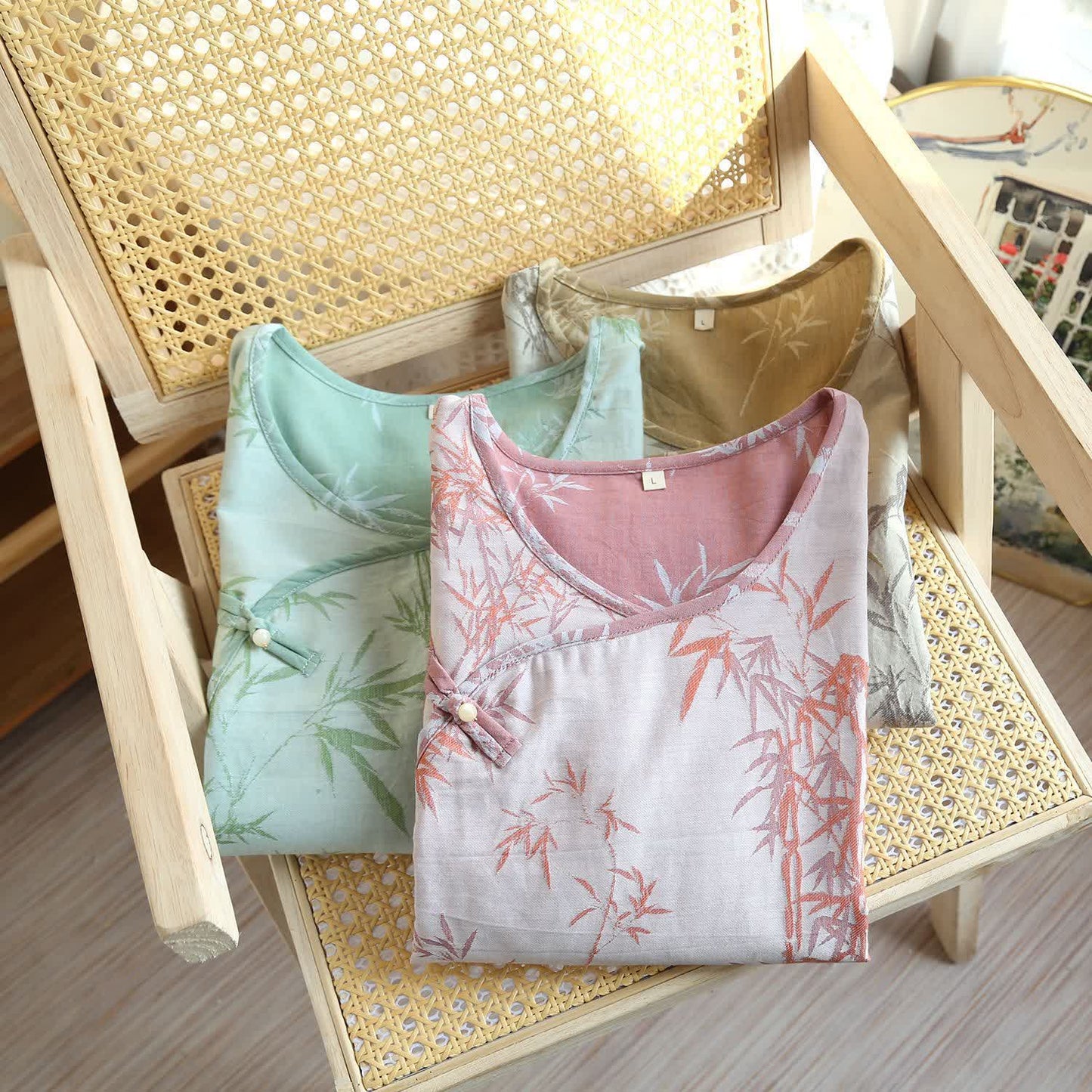 Camicia da notte vintage in garza di cotone e bambù jacquard