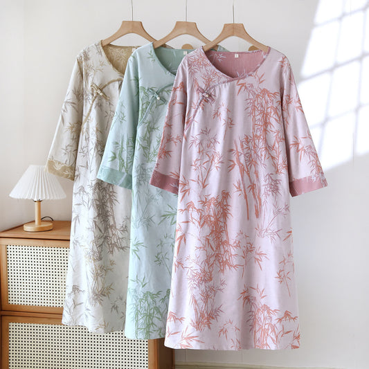 Camicia da notte vintage in garza di cotone e bambù jacquard