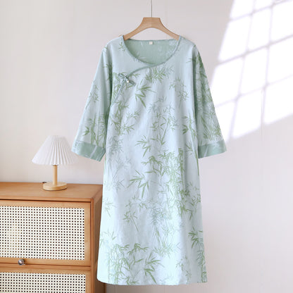 Camicia da notte vintage in garza di cotone e bambù jacquard