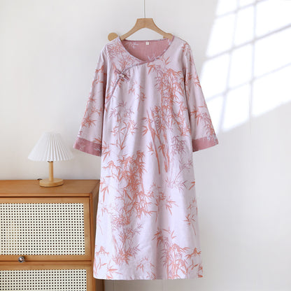 Camicia da notte vintage in garza di cotone e bambù jacquard