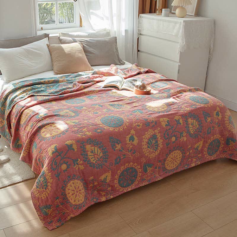 Trapunta reversibile in cotone con stampa floreale colorata