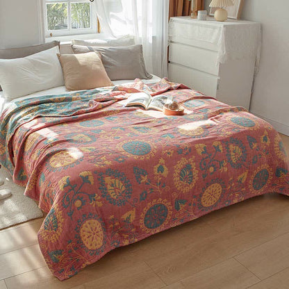 Trapunta reversibile in cotone con stampa floreale colorata