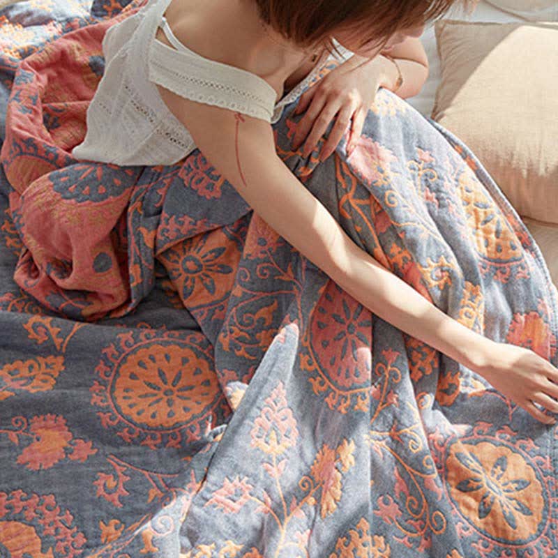 Trapunta reversibile in cotone con stampa floreale colorata