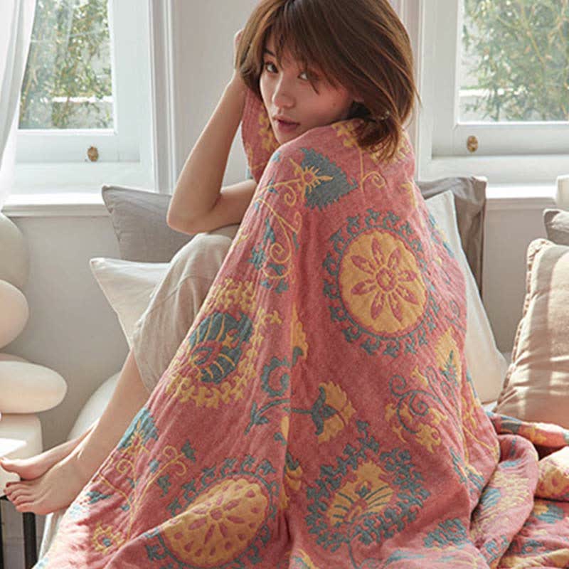 Trapunta reversibile in cotone con stampa floreale colorata