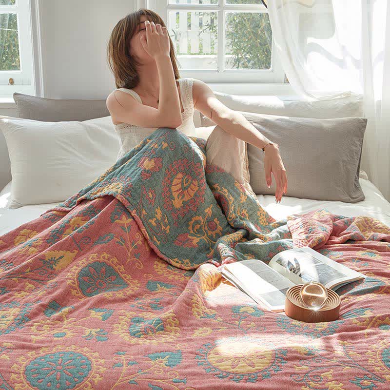 Trapunta reversibile in cotone con stampa floreale colorata