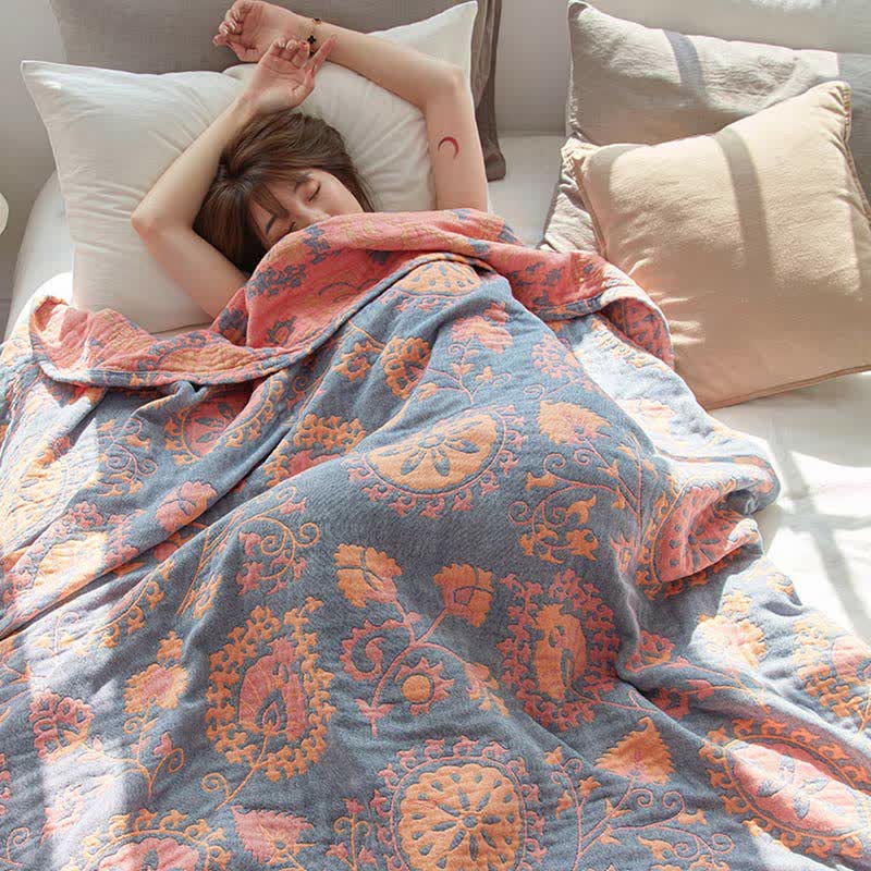 Trapunta reversibile in cotone con stampa floreale colorata