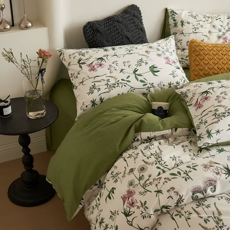 Set di biancheria da letto in cotone con rami floreali (4 pezzi)