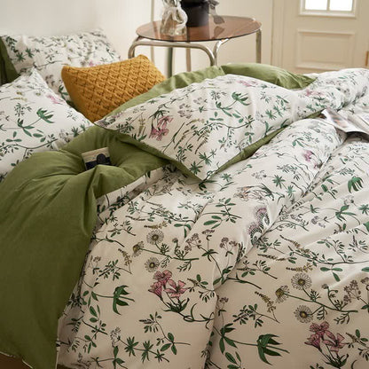 Set di biancheria da letto in cotone con rami floreali (4 pezzi)