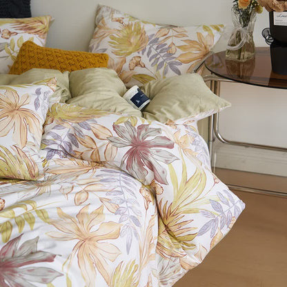 Set di lenzuola in cotone con stampa a foglie (4 pezzi)