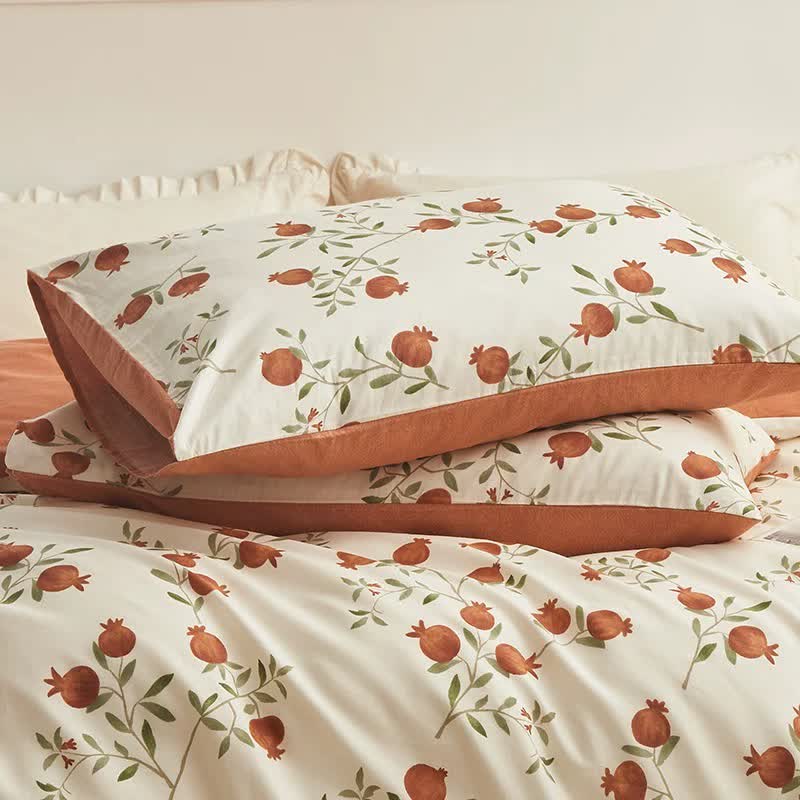 Set di biancheria da letto in cotone con stampa melograno (4 pezzi)