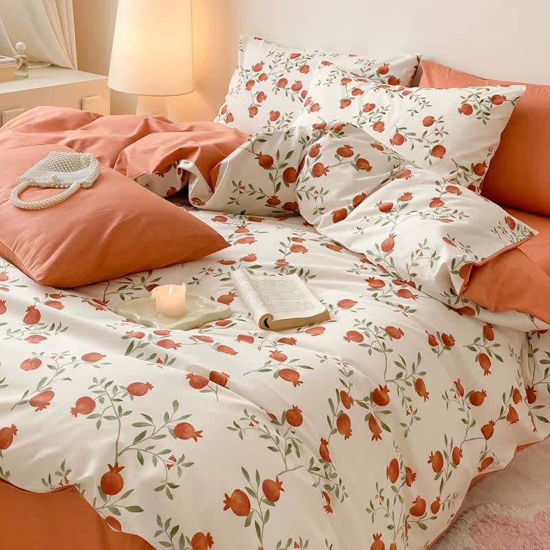 Set di biancheria da letto in cotone con stampa melograno (4 pezzi)
