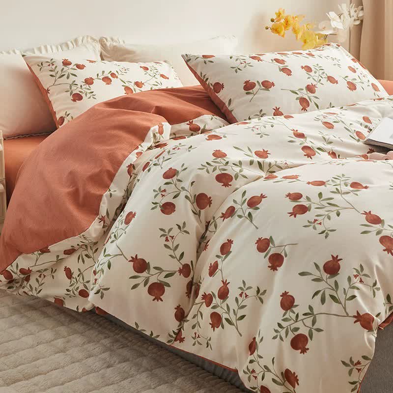 Set di biancheria da letto in cotone con stampa melograno (4 pezzi)